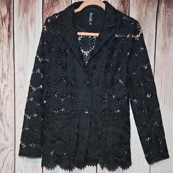 berek Jackets & Blazers - Berek Black Lace Floral Cut Out Blazer Womens Medium